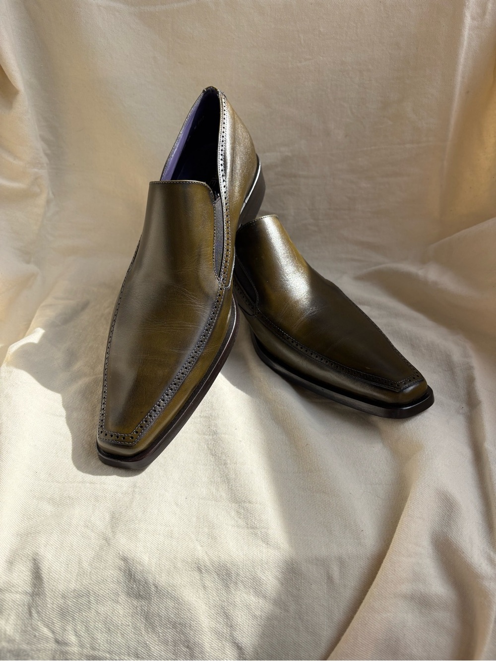 Mezlan Peyton Olive-Green Leather Slip-On Loafers